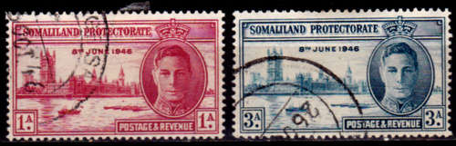 SOMALILAND PROTECTORATE 1946, 15 Oct. End of WWII, set, UH, CV +/- R 15.00, view scans