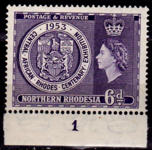 NORTHERN RHODESIA 1953, 30 May Rhodes Centenary Exhibition, single, MNH, CV R 20.00 view scans