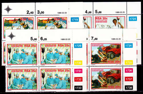 RSA 1986,  20 Feb. DONATE BLOOD, set controls, MNH, CV R 40.00 view scans