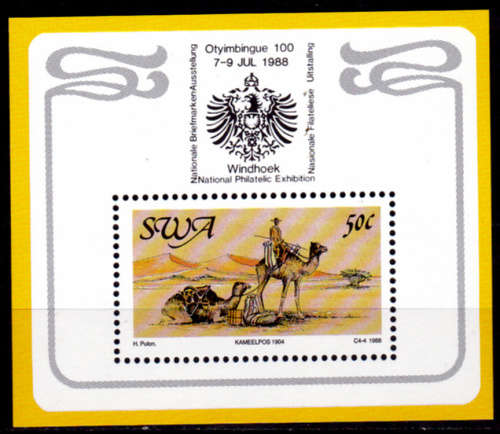 SWA 1988, 7 July. Centenary of Postal Services, m/sheet, MNH, CV R 20.00 view scans