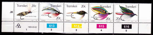 TRANSKEI 1983, 2 March. Fishing Flies 4th series, control strip, MNH, CV R 12.50 view scans