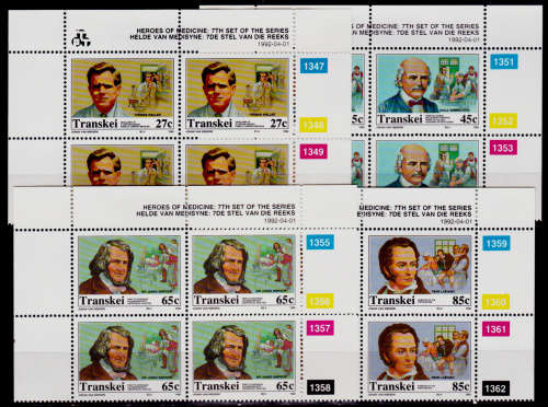 TRANSKEI 1992, 1 April. HEROES of MEDICINE, set controls, MNH, CV R 128.00, view scans