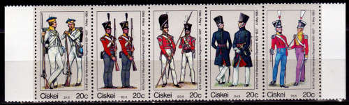 CISKEI 1983, 28 Sept. British Military Uniforms, setenant strip, MNH, CV R 12.50, view scans