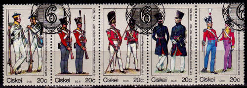 CISKEI 1983, 28 Sept. British Military Uniforms, setenant strip, CTO, CV R ??, view scans