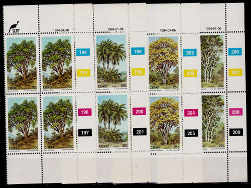 CISKEI 1984, 6 Jan. Indigenous Trees, set controls, MNH, CV R 40.00, view scans