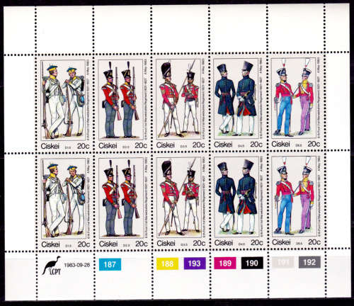 CISKEI 1983, 28 Sept. British Military Uniforms, full sheet, MNH, CV R 25.00, view scans