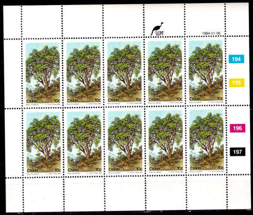 CISKEI 1984, 6 Jan. Indigenous Trees, set full sheet, MNH, CV R 100.00, view scans
