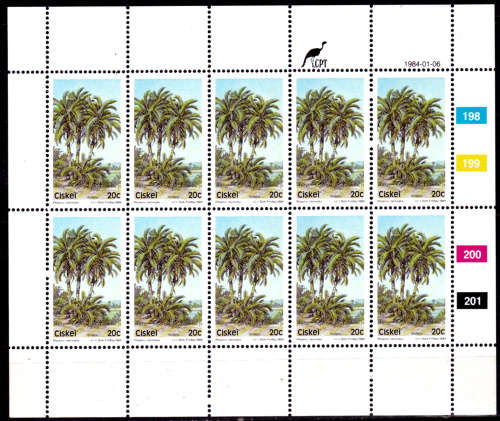 CISKEI 1984, 6 Jan. Indigenous Trees, set full sheet, MNH, CV R 100.00, view scans