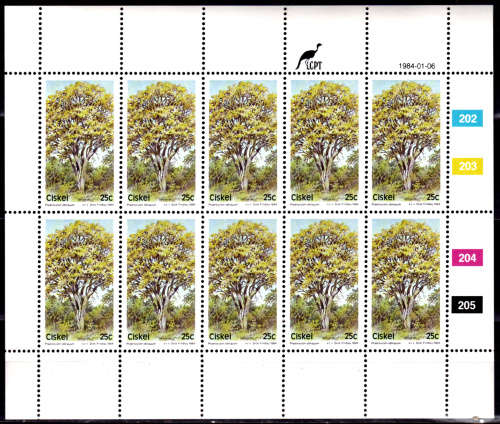 CISKEI 1984, 6 Jan. Indigenous Trees, set full sheet, MNH, CV R 100.00, view scans