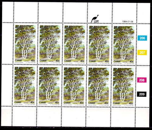 CISKEI 1984, 6 Jan. Indigenous Trees, set full sheet, MNH, CV R 100.00, view scans