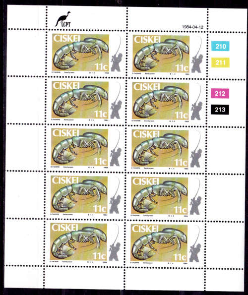 CISKEI 1984, 12 April. Fishbait, set full sheet, MNH, CV R 100.00, view scans