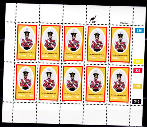 CISKEI 1986, 12 June. British Military Uniforms, set full sheets, MNH, CV +/- R 100.00 view scans