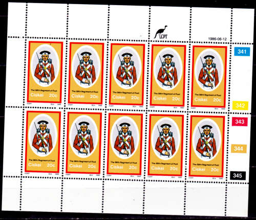 CISKEI 1986, 12 June. British Military Uniforms, set full sheets, MNH, CV +/- R 100.00 view scans