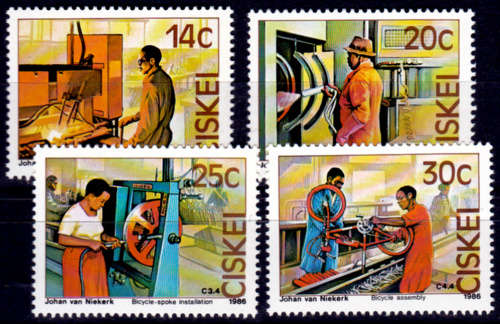 CISKEI 1986, 18 Sept. Bicycle Factory - Dimbaza, set, MNH, CV +/-R 10.00 view scans