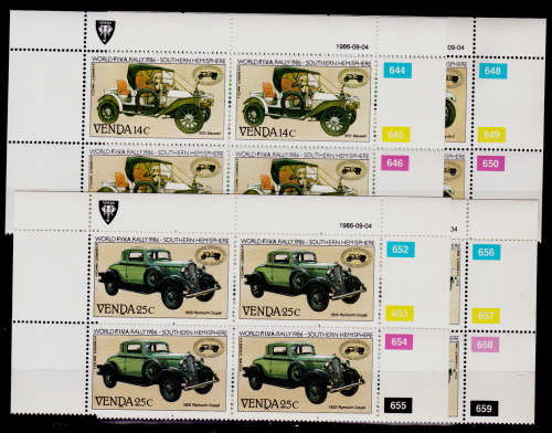 VENDA 1986, 4 Sept. FIVA Intl Veteran Car Rally, set controls, MNH, CV R 40.00 view scans