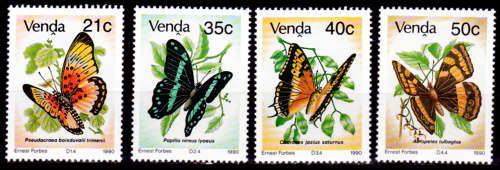 VENDA 1990, 15 Nov. Butterflies, set, MNH, CV R 22.50 view scans