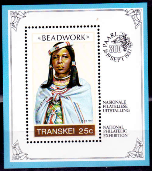TRANSKEI 1987, 22 May. Beadwork, Foundation mini sheet, MNH, CV R 15.00 view scans