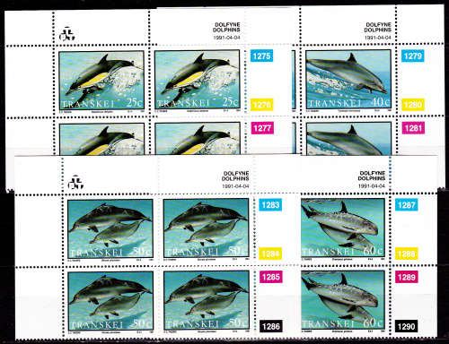 TRANSKEI 1991, 4 April. DOLPHINS, set controls, MNH, CV R 228.00, view scans