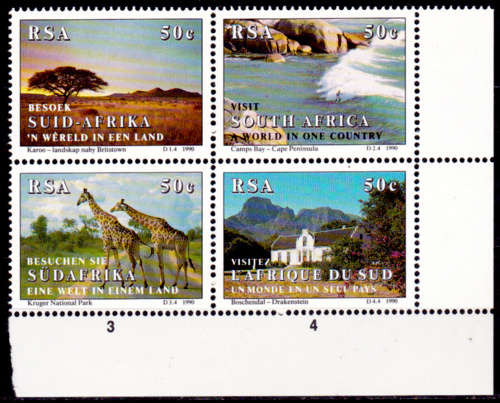 RSA 1990, 1 Nov. Tourism in SA, setenant block, MNH, CV R 20.00 view scans