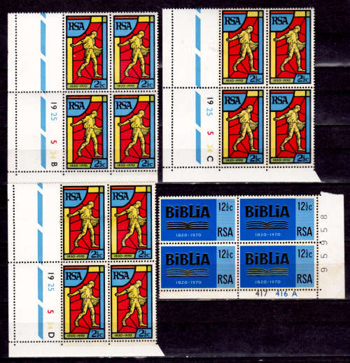 RSA 1970, 14 Aug. 150th ANNIV BIBLE SOCIETY, set controls, MNH, CV R 136.00 view scans