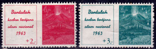 INDONESIA 1963, 29 June. BALI VOLCANO DISASTER, set, MNH, CV +/-R 10.00 view scans