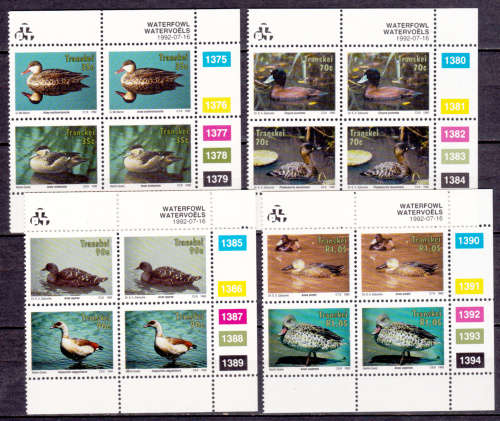 TRANSKEI 1992, 16 July. WATER FOWL, set, controls, MNH, CV R 280.00, view scans
