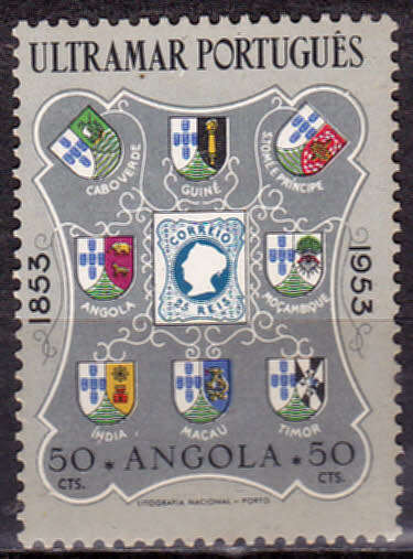 ANGOLA 1953, Oct. 100th ANNIV PORTUGUESE STAMP, single, MH, CV +/-R 15.00 view scans