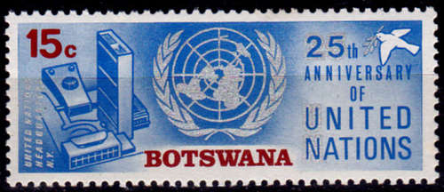 BOTSWANA 1970, 24 Oct. 25th ANNIV of UNITED NATIONS, single, MNH, CV +/- R 20.00 view scans