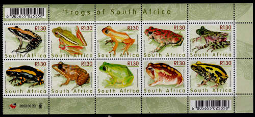 RSA 2000, 23 June. FROGS OF SA, sheetlet, MNH, CV R 150.00, view scans