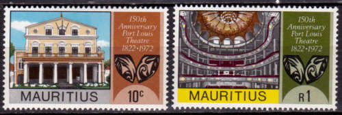 MAURITIUS 1972, 26 June. 150th ANNIV PORT LOUIS THEATRE, set, MNH, CV+/- R 20.00 view scans