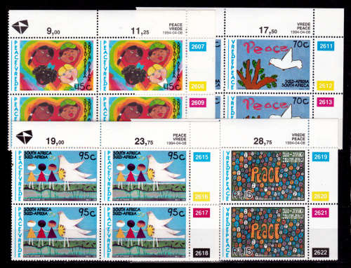 RSA 1994,  8 April, PEACE ISSUE CHILDRENS PAINTINGS, set controls, MNH, CV R 100.00 view scans