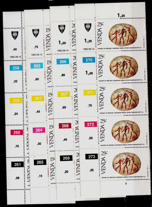 VENDA 1982, 15 June. HISTORY of WRITING (1st ISSUE), set controls, MNH, CV R 50.00 view scans