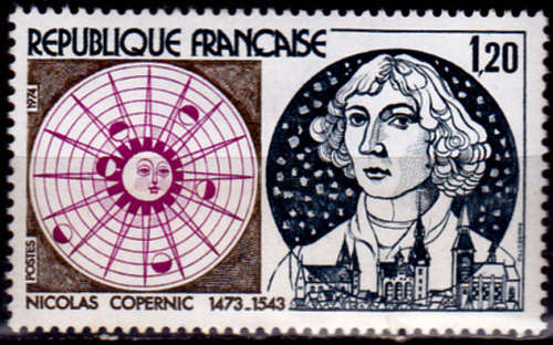 FRANCE 1974, 12 Oct. 500th ANNIV BIRTH N COPERNICUS, single, MNH, CV +/-R 10.00 view scans