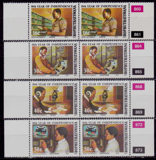 BOPHUTHATSWANA 1987, 4 Dec. 10th ANNIV COMMUNICATION, set pairs, MNH, CV R 20.00 view scans