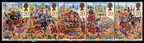 ENGLAND 1989, 17 Oct. 800th ANNIV SHOW LORD MAYOR, strip, MNH, CV +/-R 75.00 view scans