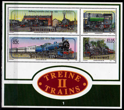 BOPHUTHATSWANA 1993, 18 June. TRAINS, minisheet, MNH, CV R 60.00, view scans
