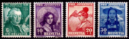 SWITZERLAND 1938, 1 Dec. PRO JUVENTUTE S GESSNER, set, MH, CV+/-R 105.00 view scans