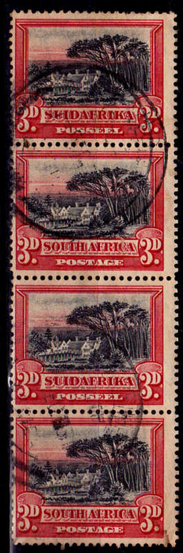 UNION OF SA 1927, March, DEFINITIVE ISSUE - LONDON PRINT, 3d strip, UH, CV R 1,800.00 view scans