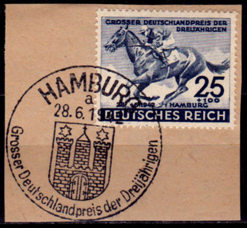 GERMAN EMPIRE 1942, 16 June. HAMBURG DERBY, single on piece, UH CV +/-R 260.00 view scans