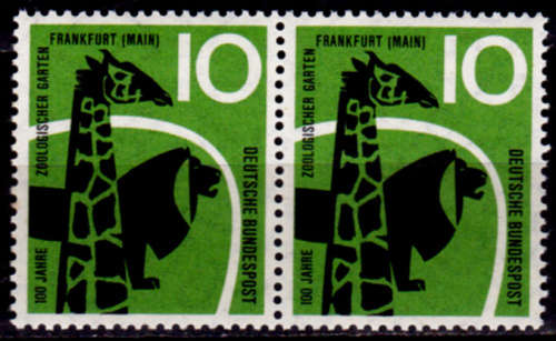 GERMANY 1958, 7 May. 100th ANNIV FRANKFURT ZOO, single pair, MNH, CV +/-R 20.00 view scans