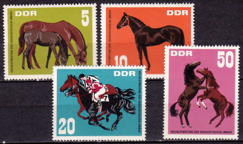 GERMANY DDR 1967, 15 Aug. THOROUGHBRED HORSES, set, MH, CV+/- R 85.00 view scans