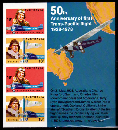 AUSTRALIA 1978, 19 April. 50th ANNIV 1st TRANS PACIFIC FLIGHT minisheet MNH, CV ??? view scans