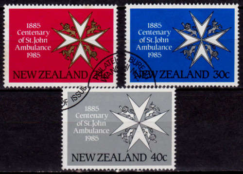NEW ZEALAND 1985, 16 Jan. 100th ANNIV ST JOHN AMBULANCE, set, CTO, CV +/-R ?? view scans