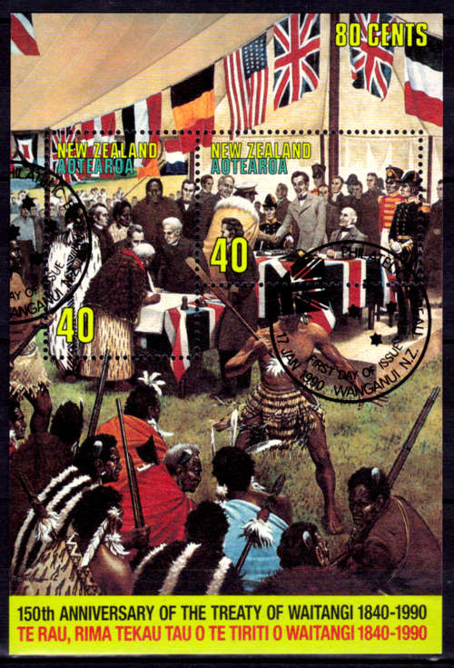 NEW ZEALAND 1990, 17 Jan. 150th ANNIV TREATY WAITANGI, m/sheet, CTO, CV +/-R ?? view scans