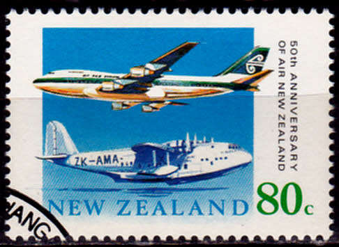 NEW ZEALAND 1990, 17 Jan. 50th ANNIV AIR NEW ZEALAND, single, CTO, CV +/-R ?? view scans
