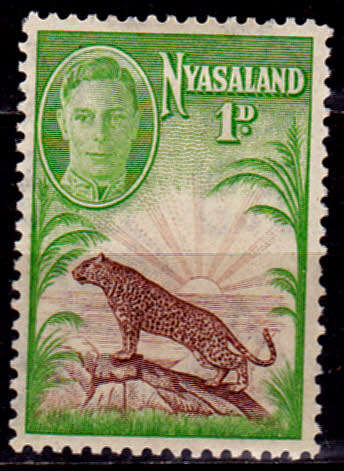 NYASALAND 1947, 20 Oct. LEOPARD, single, MH, CV +/-R 5.00, view scans