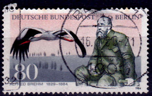 GERMANY BERLIN 1984, 21 June. 100th ANNIV DEATH AE BREHM, single, UNH, CV +/-R 40.00 view scans