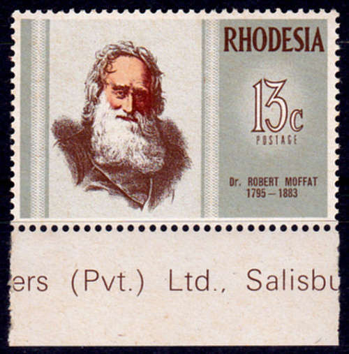 RHODESIA 1972, 14 Feb. FAMOUS RHODESIANS, Dr R MOFFAT, single, MNH, CV R 15.00, view scans