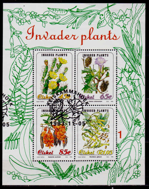 CISKEI 1993, 5 Nov. INVADER PLANTS, minisheet no 1, CTO, CV R ??, view scans