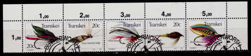 TRANSKEI 1983, 2 March. FISHING FLIES 4th series, setenant strip, CTO, CV R ?? view scans